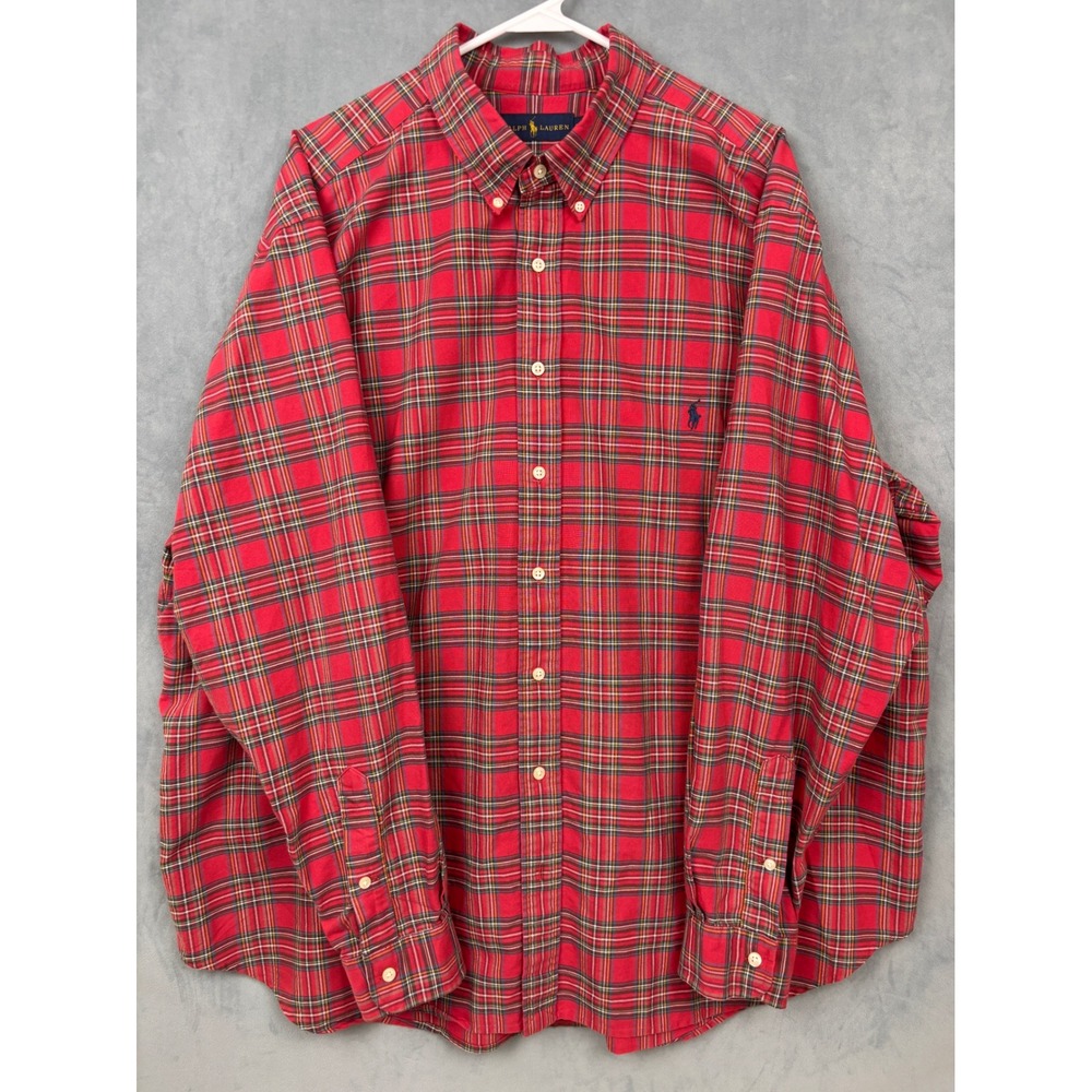 Polo Ralph Lauren Red Plaid Button Down Shirt Mens 2XB Big Cotton Long Sleeve